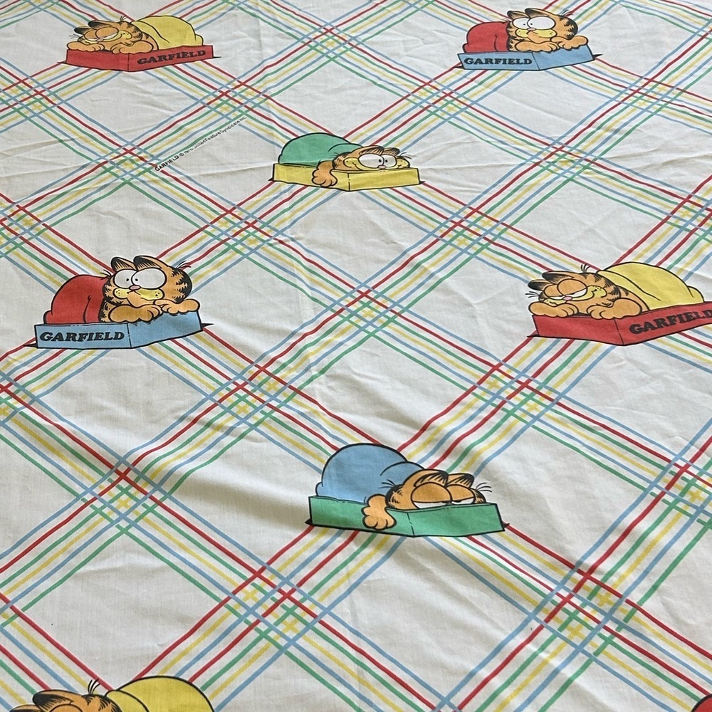 Marlborough Vintage Garfield Twin Flat Bed Sheet Primary Color Stripes 1978 USA
